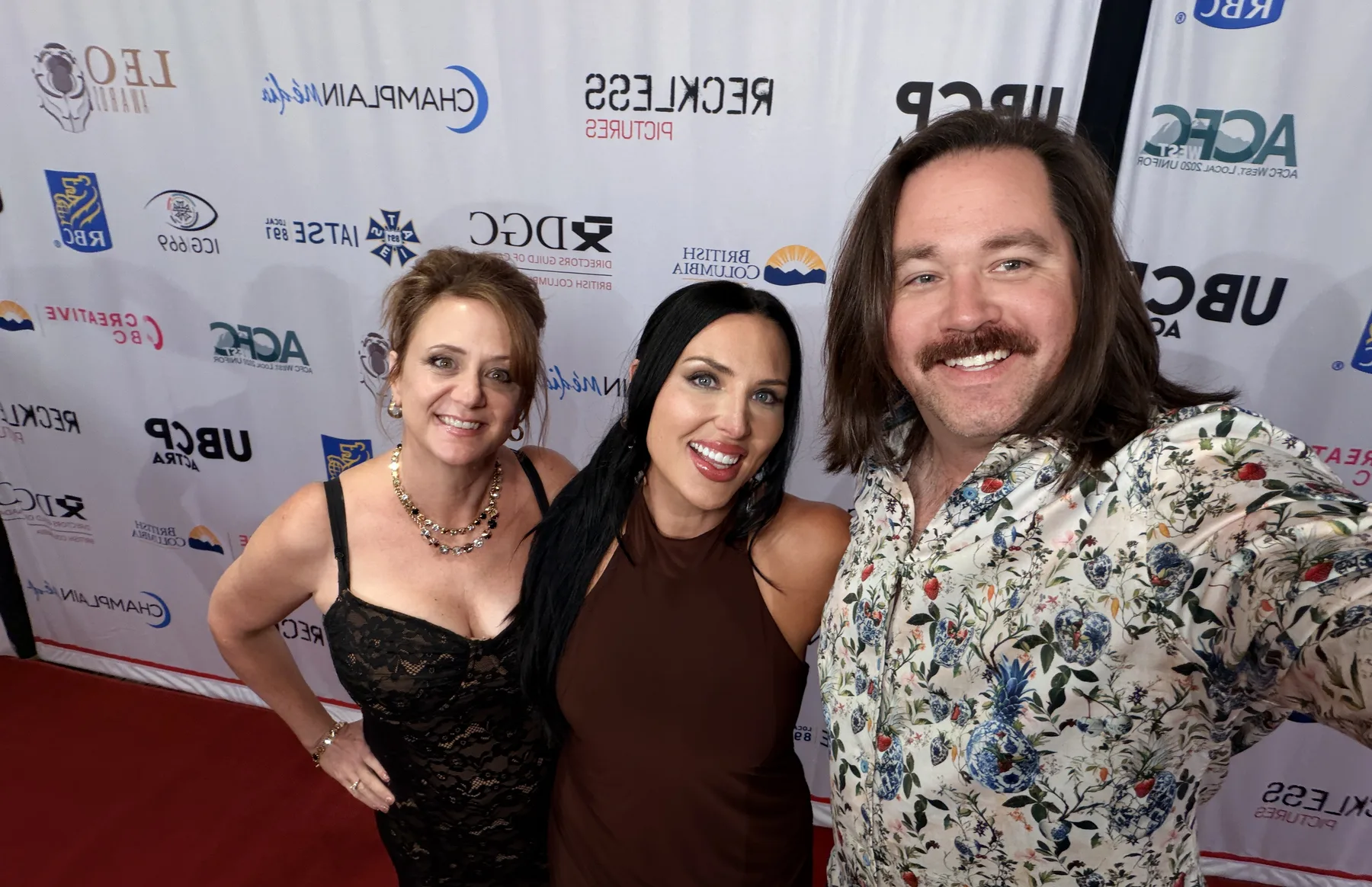 Ginny Becker, Teddy Hillary and James Alton on the red carpet at the 2026 BC Leo Awards