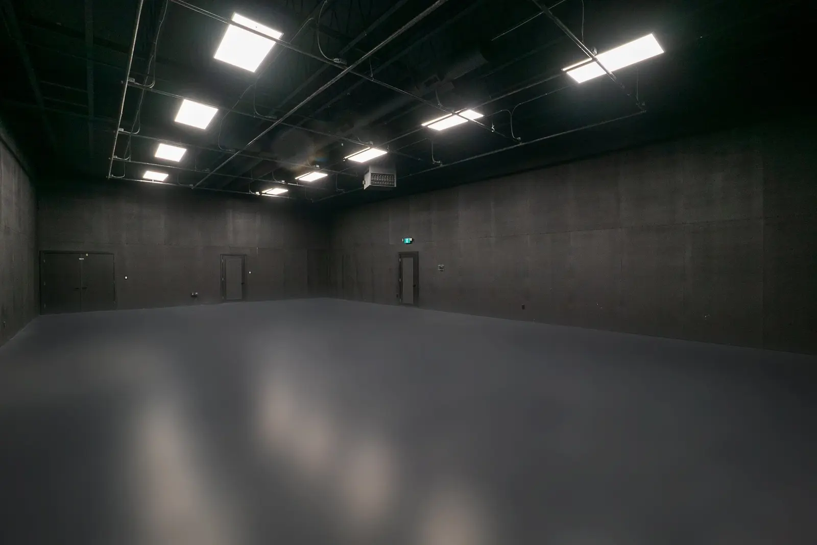 Empty black-box sound stage inside the original Kelowna Film Studios facility