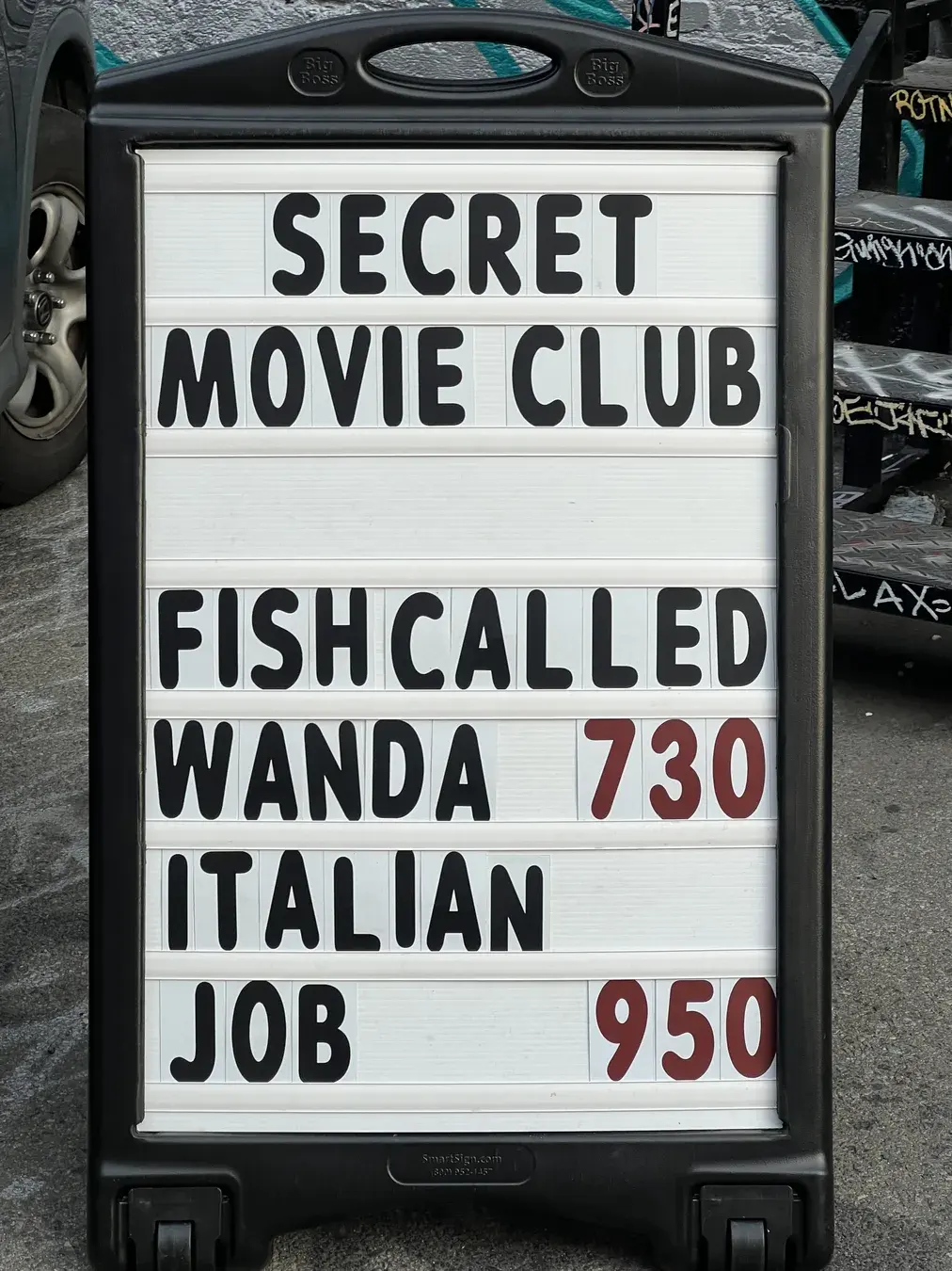 Secret Movie Club sign for a film screening in Los Angeles