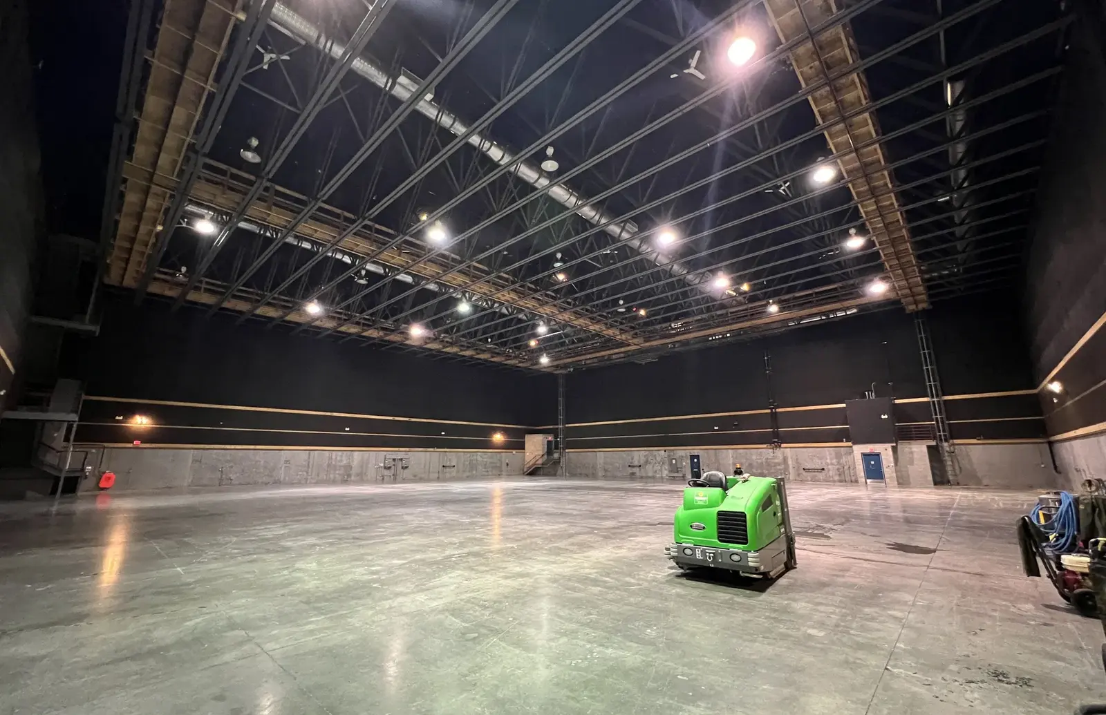 Large empty soundstage at Vancouver Film Studios during a KFS infrastructure visit