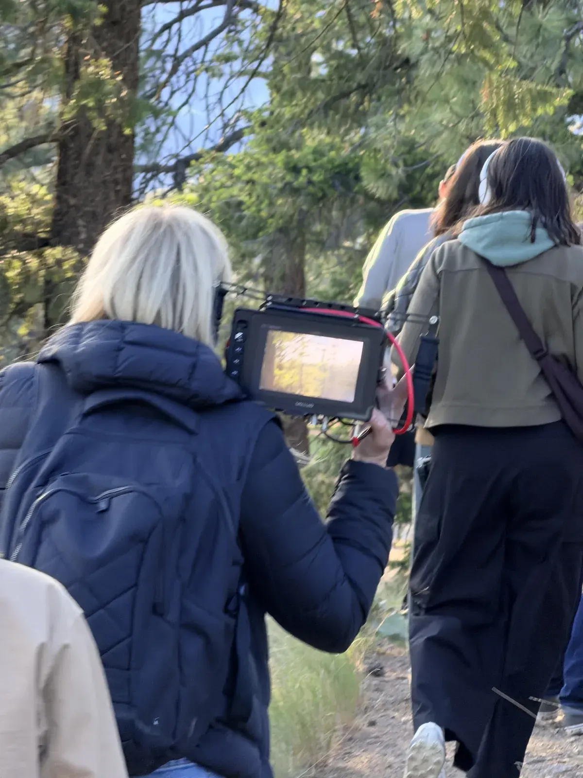 Production monitor showing an outdoor scene during the Airbnb host stories campaign