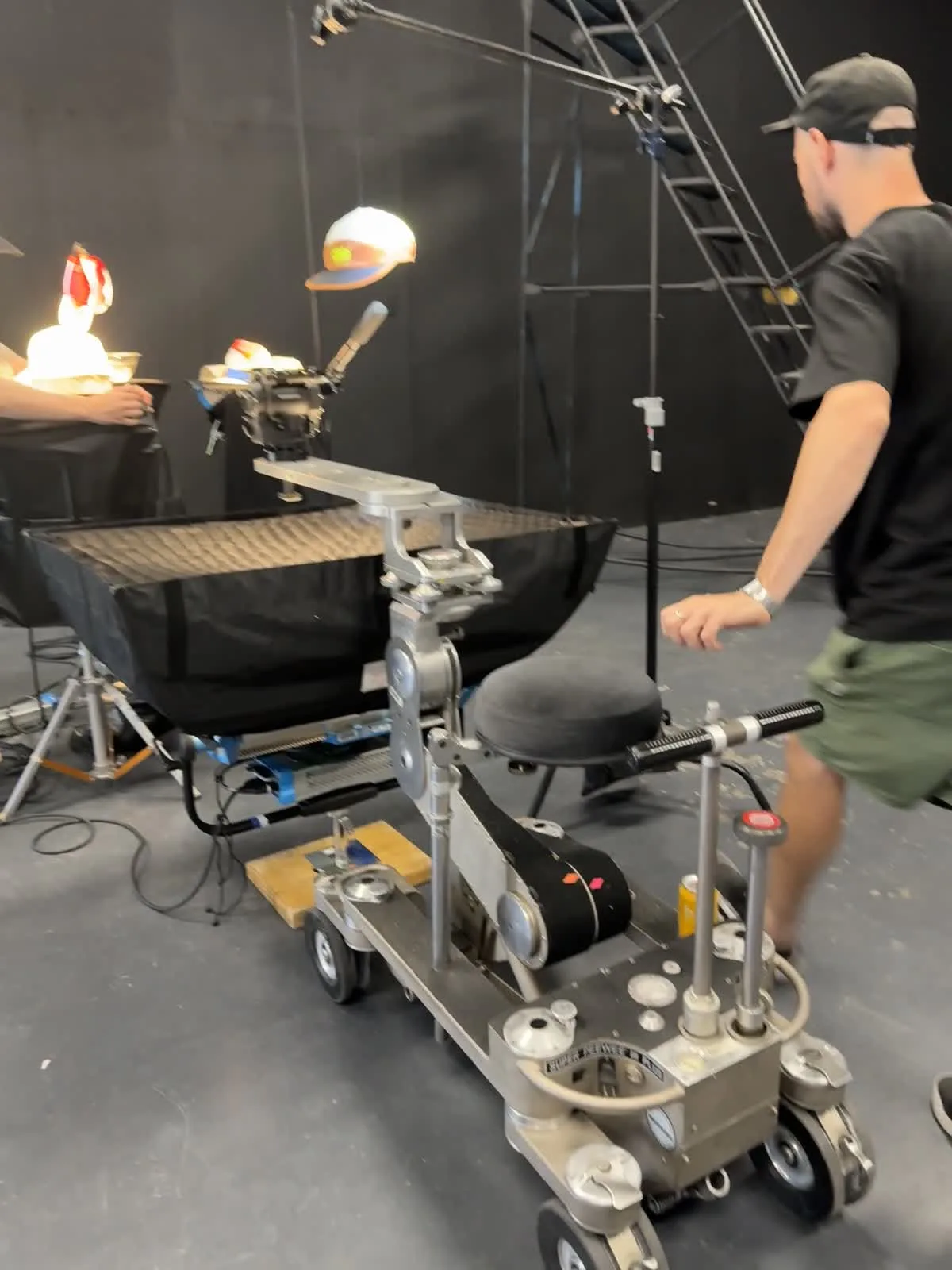 Dolly and product setup for the Ciele commercial inside the KFS stage