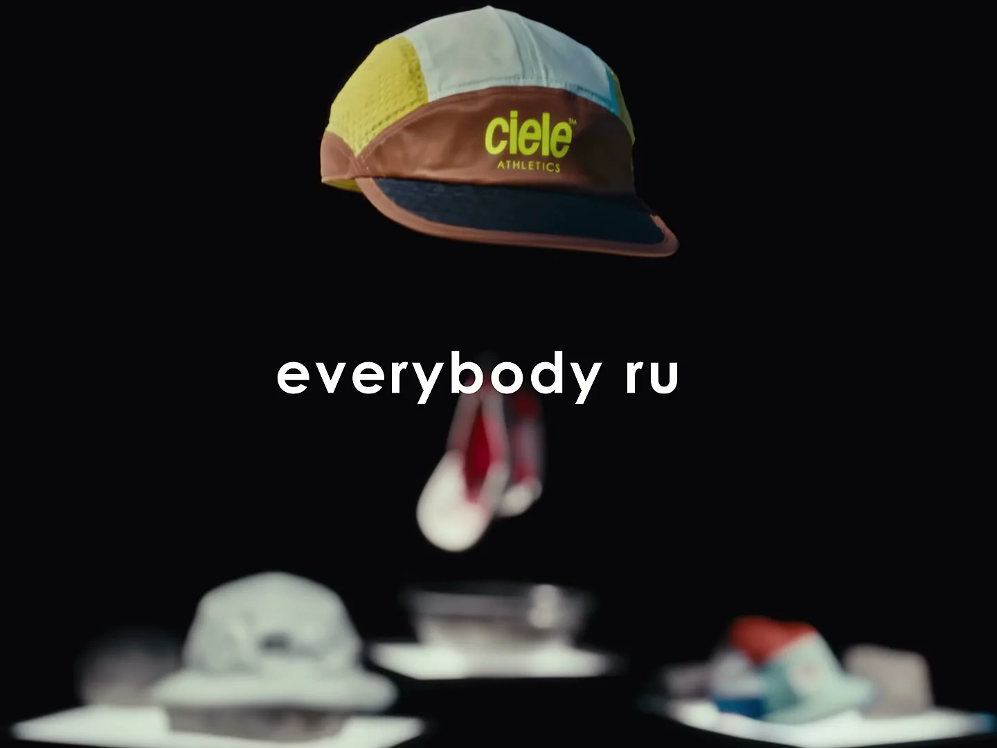 Ciele product imagery with the everybody run line in the finished commercial