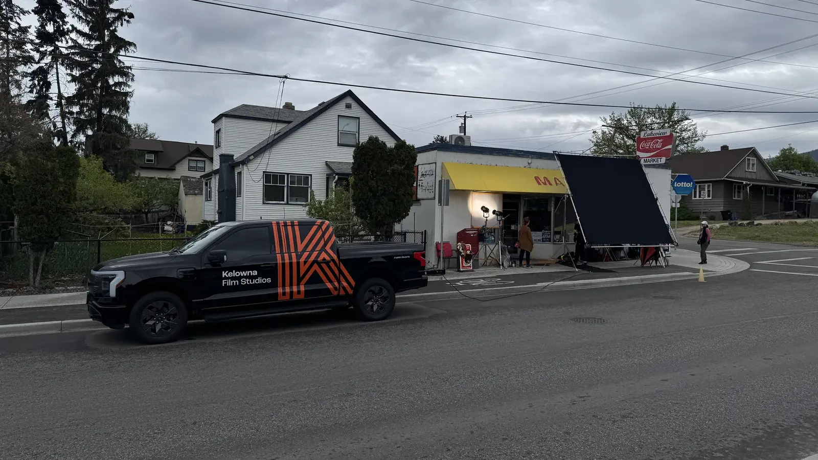 KFS Ford F-150 Lightning parked outside The Knitting Diaries convenience-store set