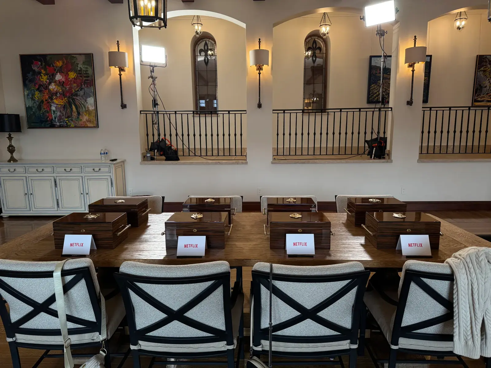 Netflix game table setup at Chateau Okanagan with props and lighting