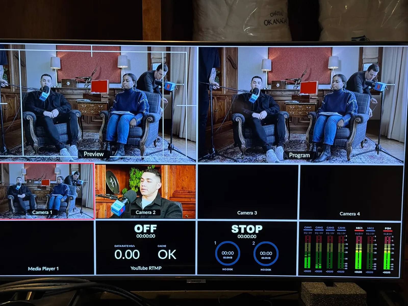 Multicam production monitor during a Netflix EPK day