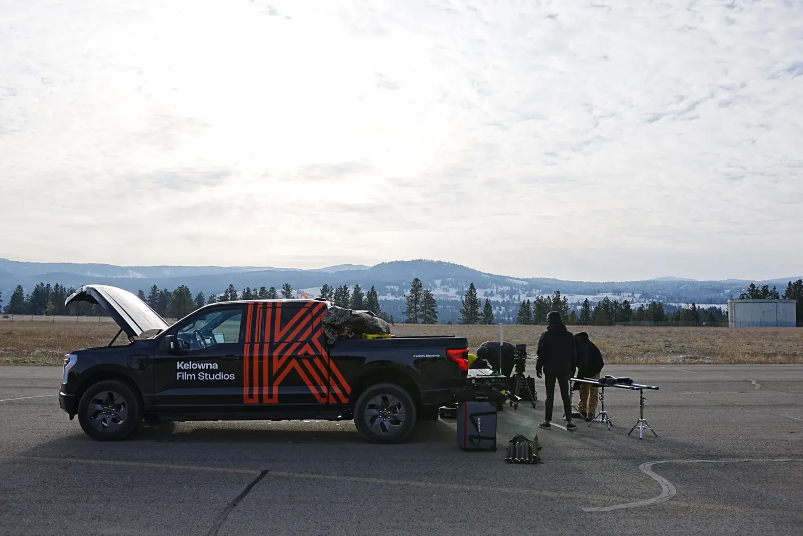 Kelowna Film Studios electric truck staged with production equipment during the Princeton campaign