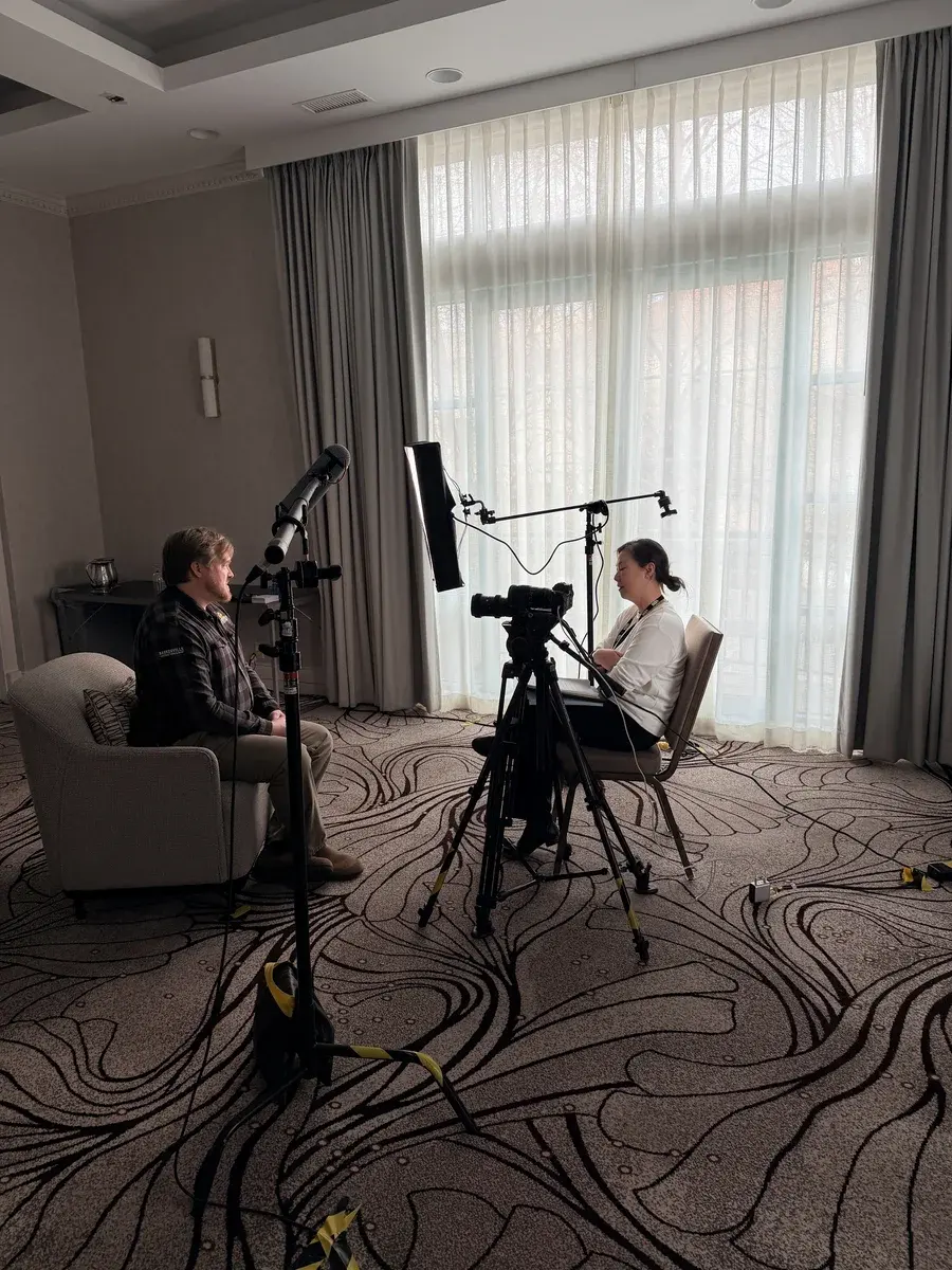 Two-camera interview setup during SandBay Entertainment conference interviews